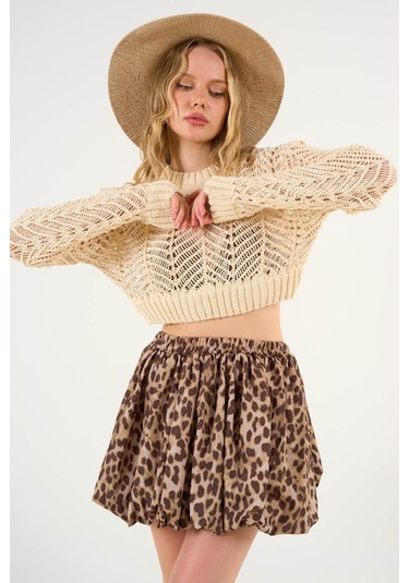 Leopar Balon Etek - Leopar Açık Kahve kahve