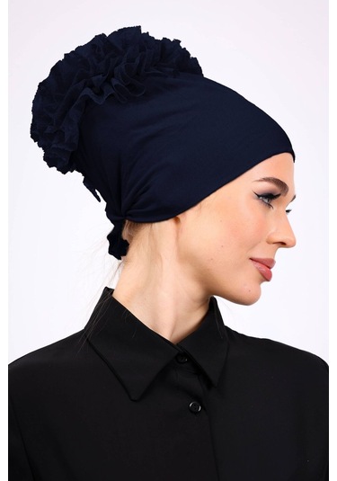 Kaymayan Fırfırlı Silikonlu Dikişsiz Bone - Kaymaz Kadın Tesettür Bağlamalı İç Bone-lacivert Lacivert