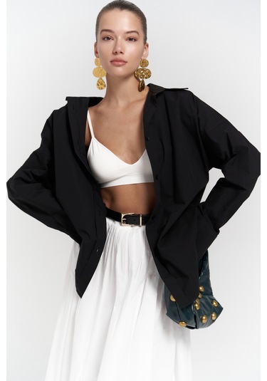 Phoebe Oversize Siyah Gömlek Siyah