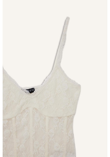 Defacto Coool Dantel İnce Askılı Çıtçıtlı Body F9740ax25auer103 Ekru
