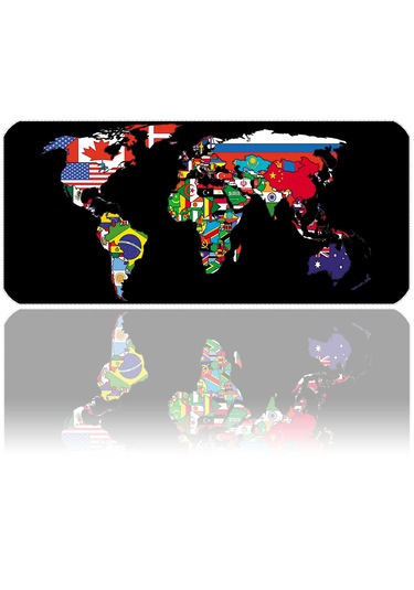 İlyuka Mousepad 90x40cm Büyük Boy Xxl Mp539040 World Map Flags