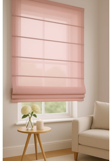 Katlamalı Tül Perde Pembe Keten Tül, Modern Ve Şık Tasarım Pembe