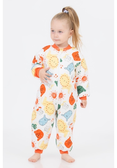 Kız Erkek Çocuk Kalın Elyaf Dolgulu 2.5 Tog Desenli Uyku Tulumu-turuncu-beyaz Turuncu - Beyaz