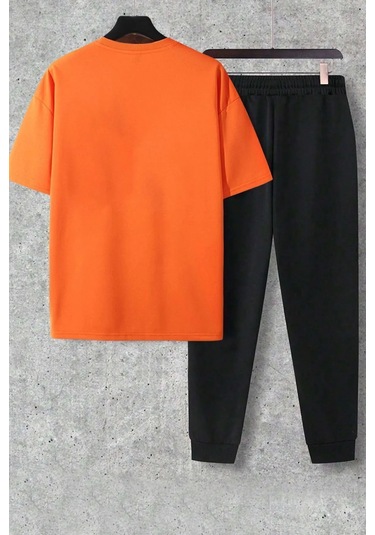 Beyaz Fs Baskılı Siyah Kargo Eşofman Takımı Turuncu