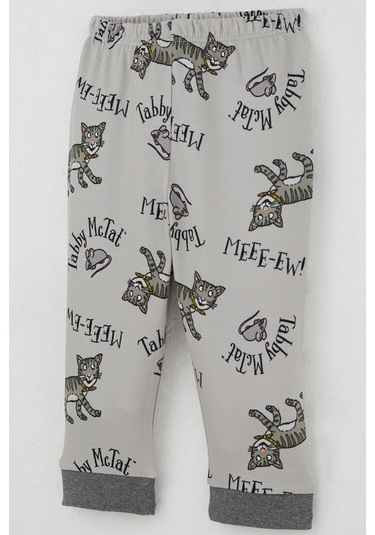 Breeze Erkek Bebek Pijama Takımı Sevimli Kedi Ve Farecik Desenli 0-1 Yaş, Gri Gri