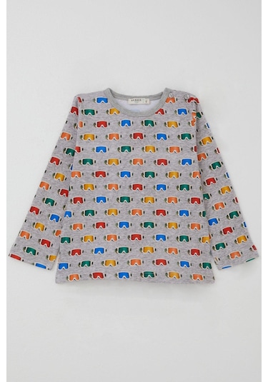 Breeze Erkek Çocuk Pijama Takımı Renkli Kayakçı Gözlüğü Desenli 1-3 Yaş, Gri Melanj Gri Melanj