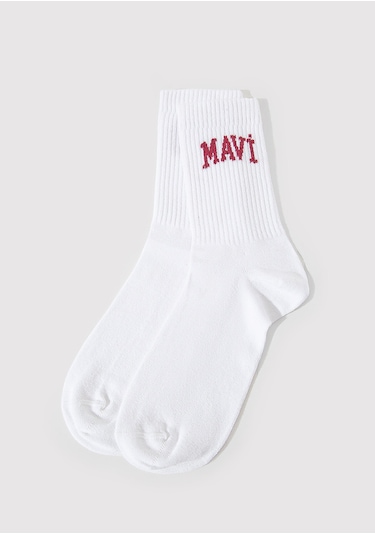 Mavi - Mavi Logo Detaylı Beyaz Soket Çorap 1912726-20844 Beyaz