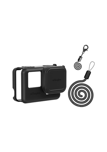 Jeehugo Amagisn Insta360 Ace Kamera Koruyucu Seti: Silikon Gövde Kılıfı + Lens Kapağı, Askı İpi Ve Kayışlar Dahil, Siyah