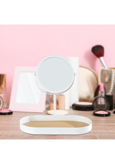 Homyl Tepsili Masa Üstü Makyaj Aynası Ayrılabilir Beyaz Beyaz