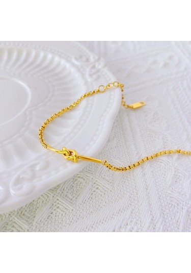 Flybuy 18 Ayar Altın Titanyum Çelik Bilezik Japon Kore Düğüm Kız Arkadaşları İçin Şık Sarı Altın