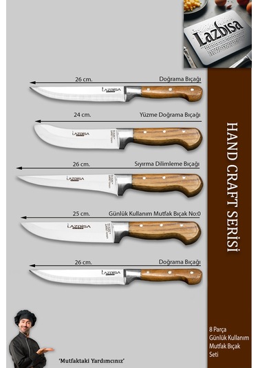 Hand Craft Pro Serisi Mutfak Bıçak Seti 8 Parça Mfp-452 Ahşap - Siyah