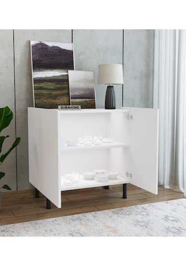 Modern Mdf Çok Amaçlı 80 Cm 2 Kapaklı Beyaz Konsol