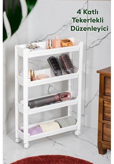 Sev Plastik 4 Katlı Tekerlekli Diktördgen Organizetör Raf Beyaz