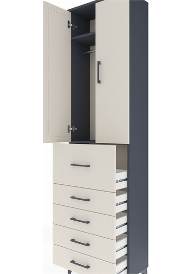 Arges Dolap 2 Raflı 5 Çekmeceli 2 Kapaklı 60x30x221 Antrasit-... Antrasit