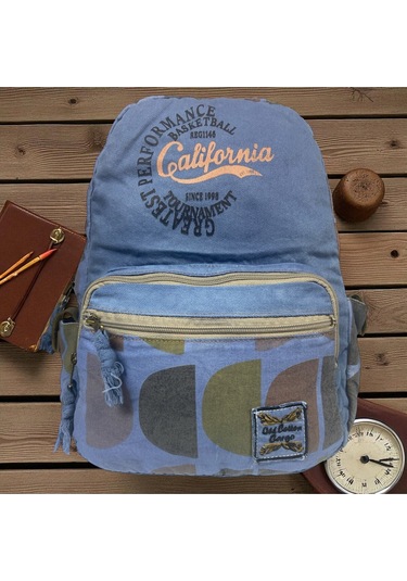 Kaliteli Renkli Vintage Disayn Günlük Sırt Gezi Okul Seyahat Çantası 31 Cm X 41 Cm Mavi
