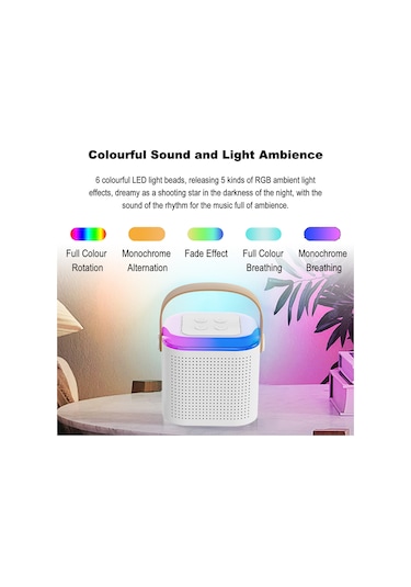 Xindoker Y1 Taşınabilir Bluetooth Mikrofonlu Hoparlör, Kablosuz Şarkı Söyleme Sistemi, 5w Ses Gücü, 8-10 Saat Çalma Süresi, Beyaz