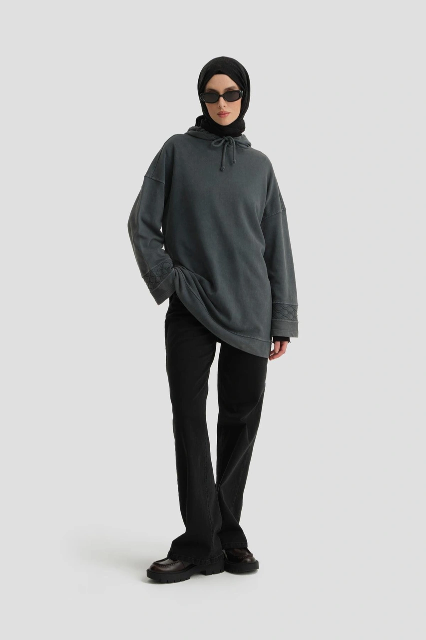 Armine Yıkama Efektli Sweat 24kd6804 Antrasit Füme