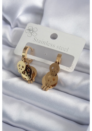 316l Çelik Gold Renk Sallantı Kuru Kafa Model Kadın Küpe Altın