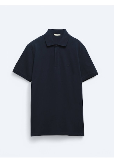 Lacivert Düz Polo Yaka %100 Pamuk T-shirt Lacivert