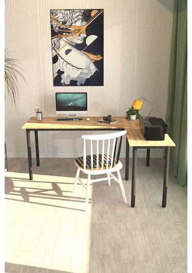 Viva L Çalışma Masası Bilgisayar Masası Ofis Masası 150x55 Atlantik Çam  -  Siyah