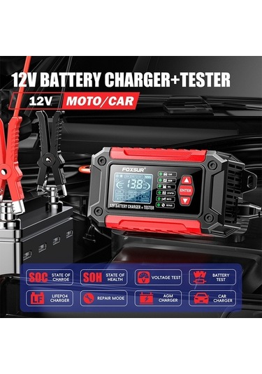 Pazly 12v 6a Akıllı Araç Şarj Cihazı - Motor Ve Araba Akü Şarj Ve Test Aleti - Agm/lifepo4 Uyumlu