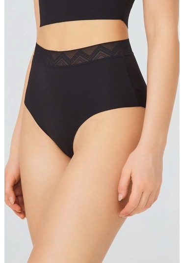Cotonhill Desenli Lastikli Yüksek Bel Lazer Kesim Bikini Külot-siyah Siyah