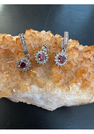 Lal Ve Zirkon Taşlı Gümüş Set Takım 925 Ayar 7,55 Gram