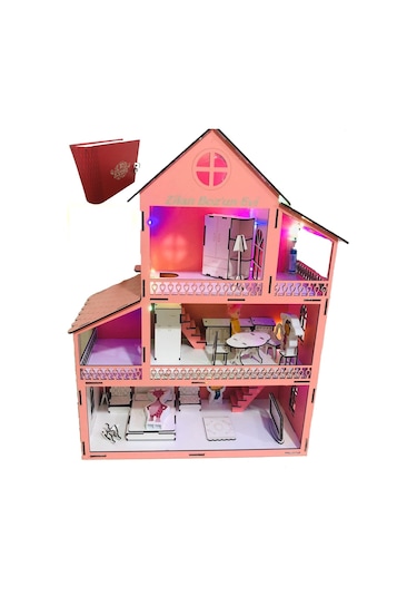 İsimli Ahşap Oyun Evi 60Cm + Kumbara - Pembe Beyaz