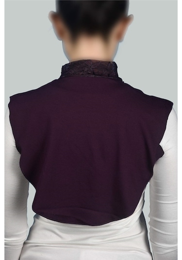 Altobeh Kadın Penye Tesettür Daire Yakalı Dantelli Boyunluk - Mürdüm