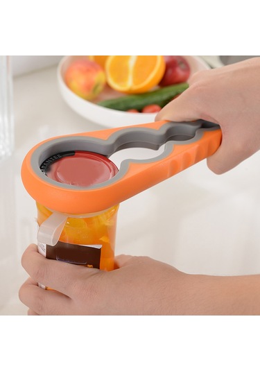 Ranyeek Ev Kullanıma Uygun 4-in-1 Kapak Açıcı: Kaymazsız Kutu Açma, Şişe Açma, Kapağı Çevirme Aracı - Turuncu Renk Turuncu