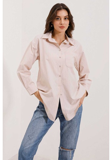 Gabria Tek Cep Arkası Uzun Gömlek bej