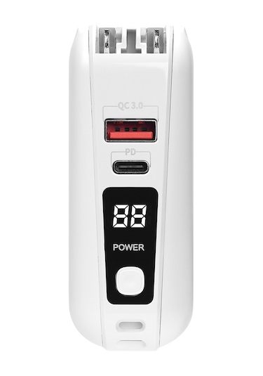 S-link G150 15000 mAh Lightning+Type-C Kablolu Powerbank Beyaz Pd22.5w Lcd Ac Prizli Taşınabilir Pil Şarj Cihazı