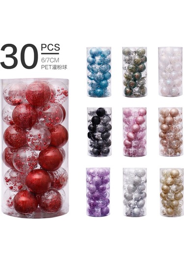 Sınır Ötesi Sıcak Noel Süsleri 6cm/30 Adet Pet Şeffaf Top Noel Topu Seti Noel Ağacı Kolye Gümüş