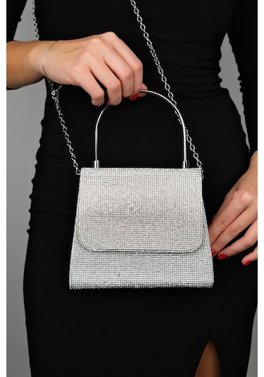 Luvishoes Lamaya Gümüş Taşlı Kadın El Çantası Gümüş
