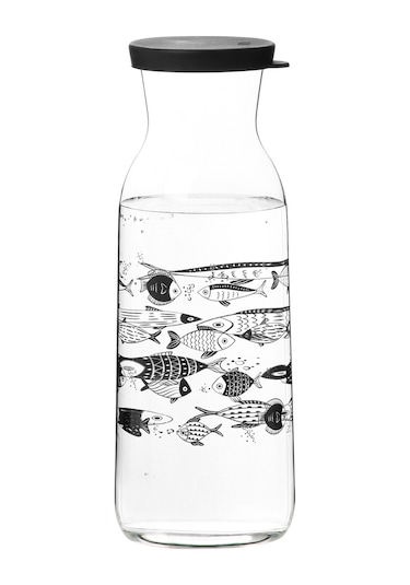 LAV Fonte Cam Karaf Tekli 1,2 L Balık Dekorlu Silikon Kapaklı (Sürahi )