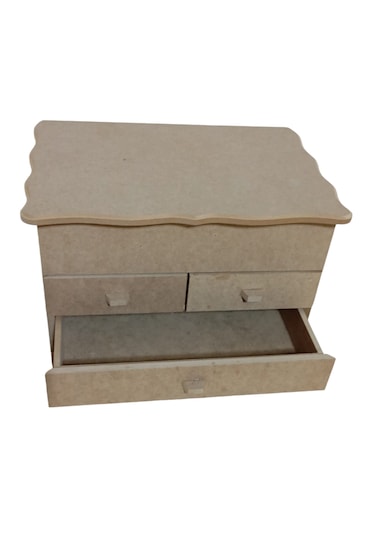 3 Çekmeceli Kapaklı Takı Aksesuar Kutusu-kenarı Desenli