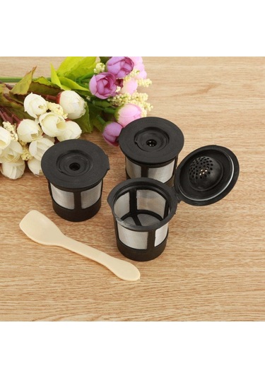 Ruicoo Yeniden Kullanılabilir Keurig K50&k55 Kahve Makineleri İçin 3'lü Paslanmaz Çelik Filtre Pod Seti Siyah