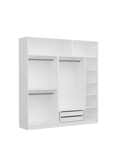 Minar Kale 5 Mebran Kapaklı 2 İç Çekmeceli Dolap Ve Yüklük Beyaz 255cm Beyaz