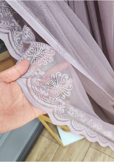 Tül Perde Klasa Pembe Sarmaşık Desen Örme 3kat Pileli Tül Perde Mor