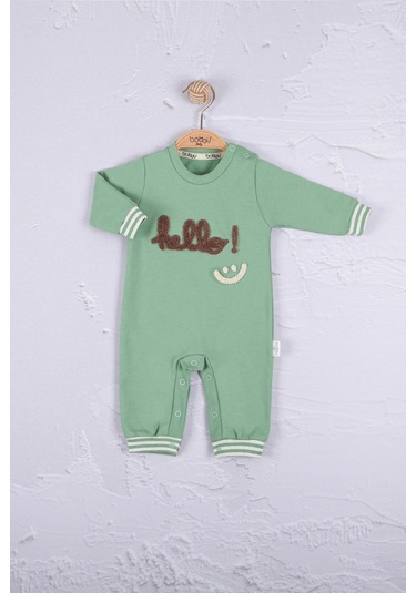Babydonat Hello Nakışlı % 100 Pamuk Erkek Bebek Tulum Yeşil
