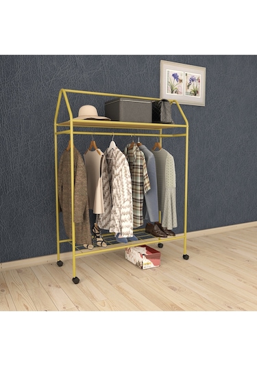 Metallica Concept Tekerlekli Home Hanger Askılık Ayaklı Askılık Gold Sarı