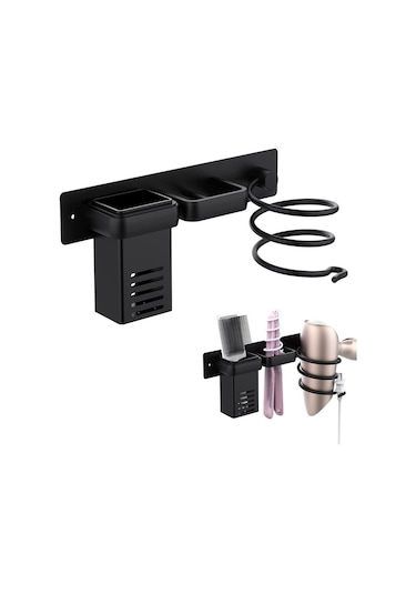 Lichen Saç Kurutma Makinesi Depolama Rafı, Banyo Saç Bakımı Siyah