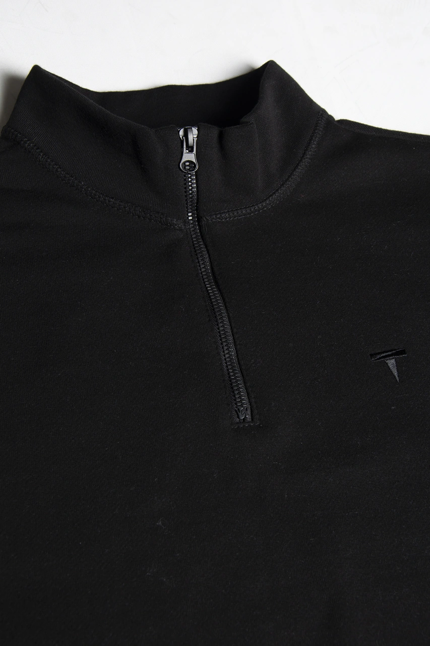 Terapi Men Erkek Siyah Yarım Fermuarlı Basic Düz Renk Trend Sweatshirt Siyah1