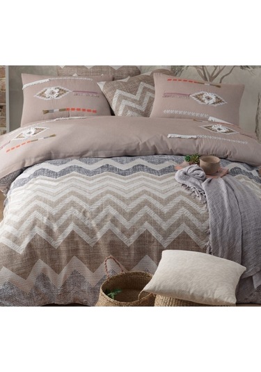 Yatak Örtüsü Seti & Nakışlı Nevresim Takımı Bej 9 Parça Bej