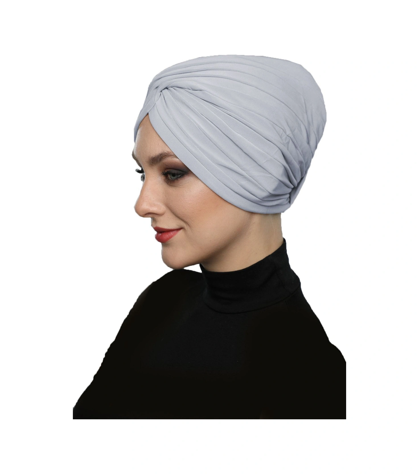 Çapraz W Nervürlü Ensesi Bantlı Açık Gri Hazır Türban Tesettür Havuz Bonesi Açık Gri