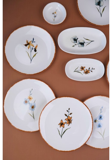 Tabak Evi Porselen Azelya Kahvaltı Ve İkram Takımı 6 Kişilik 14 Parça Çok Renkli