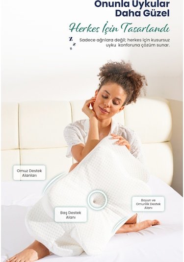 Ulralüks Boyun Destekli Visco Ortopedik Yastık - 68x39x13-11cm Beyaz