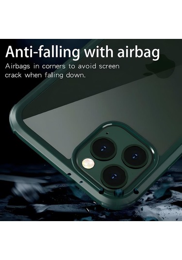 Apple Uyumlu iPhone 11 Pro Max Kılıf Dor Silikon Temperli Cam Kapak Koyu Yeşil
