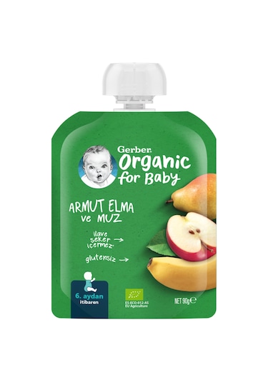 Gerber Organik Elmalı ve Muzlu Armut Püresi 90 G