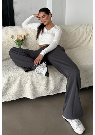 Madmext Füme Bol Paça Kadın Eşofman Altı Mg2279 Füme